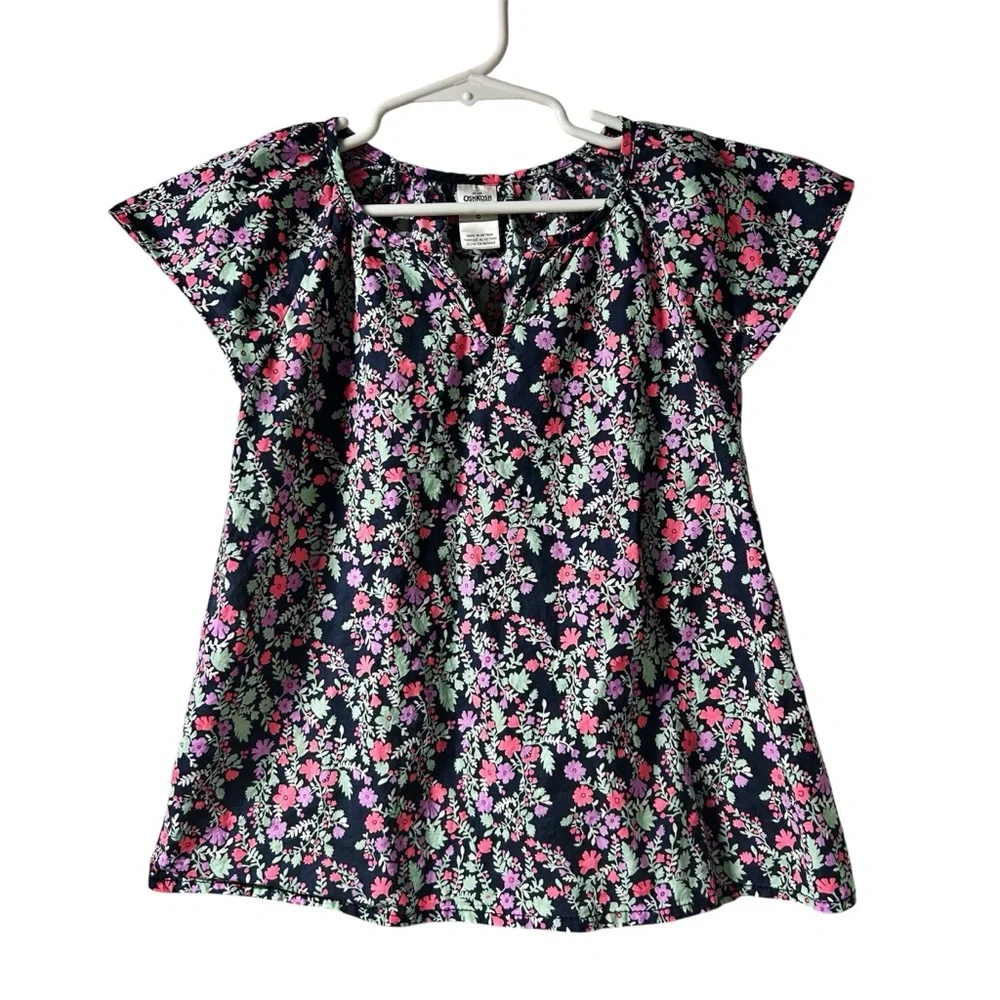 OshKosh B'gosh Flutter Sleeve Summer Floral Top Cotton, Sz.6, Button Closure
